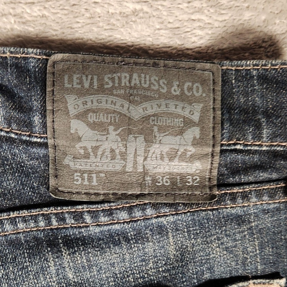 Levi's 511 Slim Fit Jeans Mens 36x32 Dark Blue Excellent Denim Pants 04511-4172 - Picture 12 of 13
